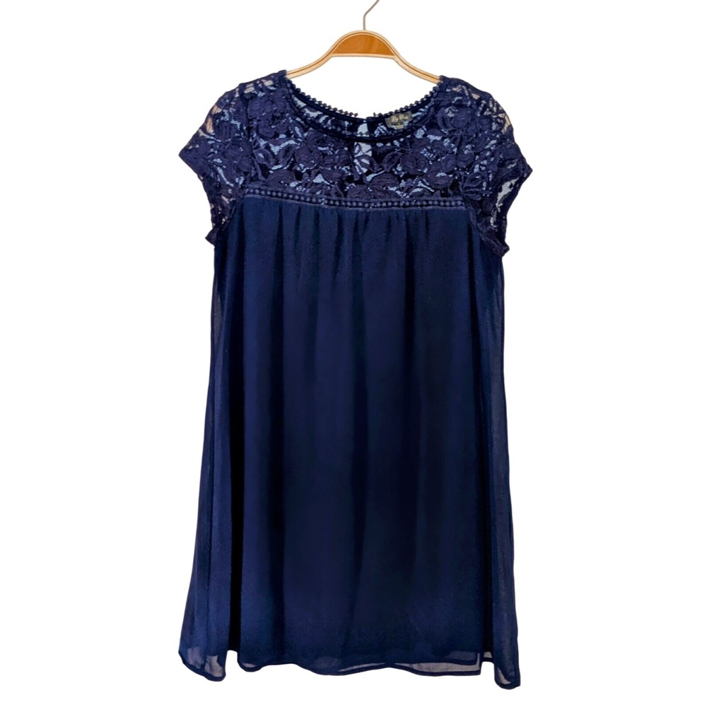 Lily Rose Navy Blue Lace Top Mini Dress‎ Casual Summer Cocktail Party Juniors L